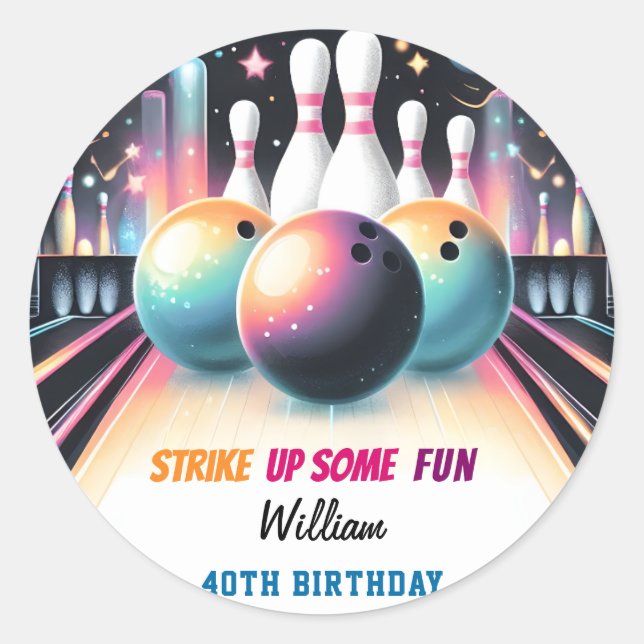 Day Neon Boy Kids Team Event Bowling 21st Birthday Classic Round Sticker (Front)