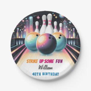 Day Neon Boy Kids Team Event Bowling 21st Birthday Paper Plate