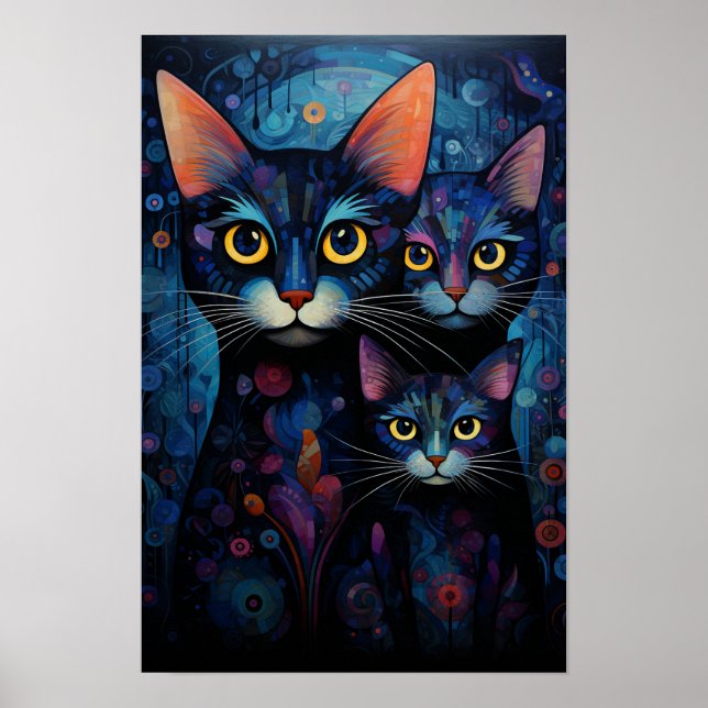 Day & Night Cats: Mirrored Twilight Art Poster (Front)