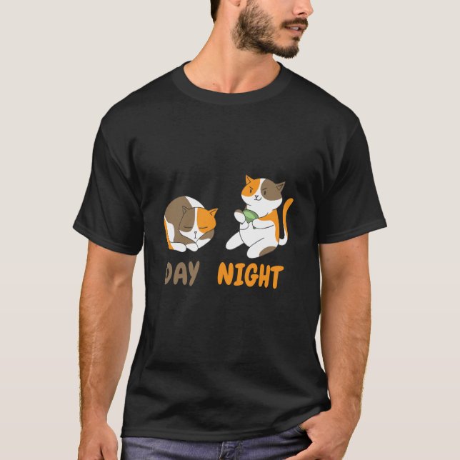 day night cats playing video games T-Shirt (Front)