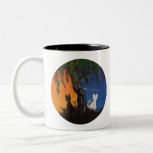 Day/Night Cats Two-Tone Coffee Mug