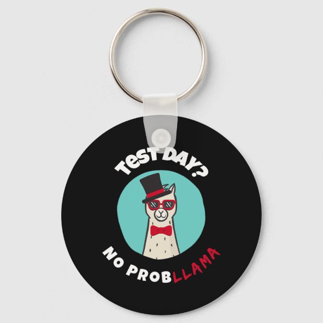 Day No Probllama Funny Testing Llama Design  Key Ring (Front)