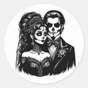 day of dead Art Skeleton goth Bride And Groom Classic Round Sticker