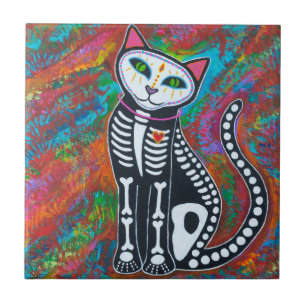 Day of Dead Cat Tile
