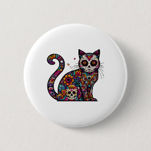 Day Of Dead Cinco De Mayo Cat Sugar Skull Dia De L 6 Cm Round Badge