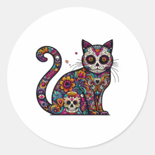 Day Of Dead Cinco De Mayo Cat Sugar Skull Dia De L Classic Round Sticker