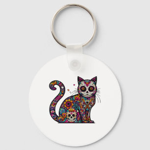 Day Of Dead Cinco De Mayo Cat Sugar Skull Dia De L Key Ring