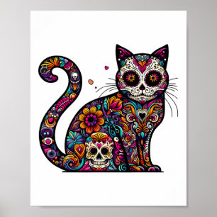 Day Of Dead Cinco De Mayo Cat Sugar Skull Dia De L Poster