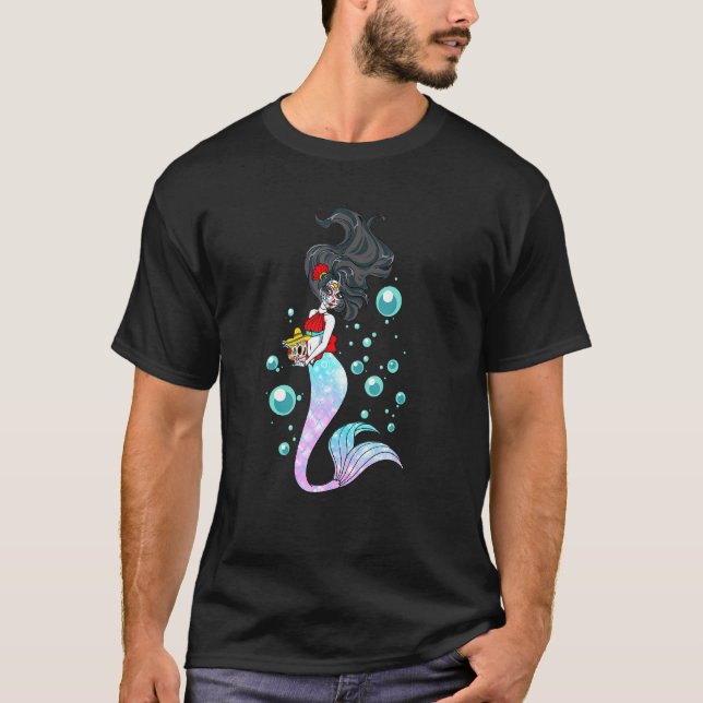 Day Of Dead Mermaid  Mexican Mermaid Sugar Skull W T-Shirt (Front)