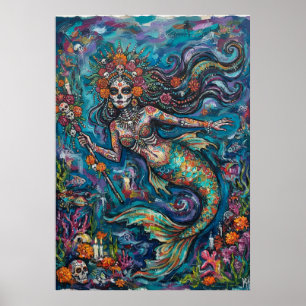 Day of Dead Mermaid Skeleton Poster