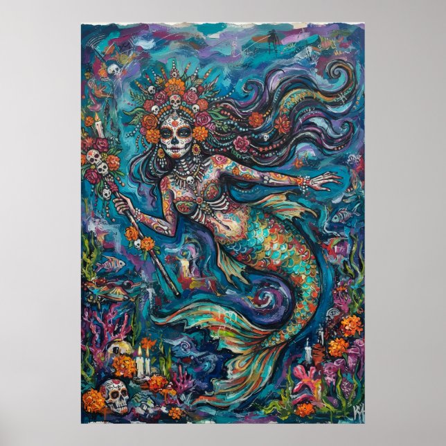 Day of Dead Mermaid Skeleton Poster (Front)