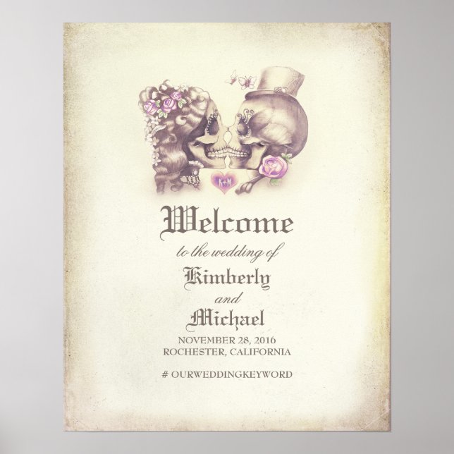 Day of Dead Skull Couple Wedding Welcome Sign (Front)