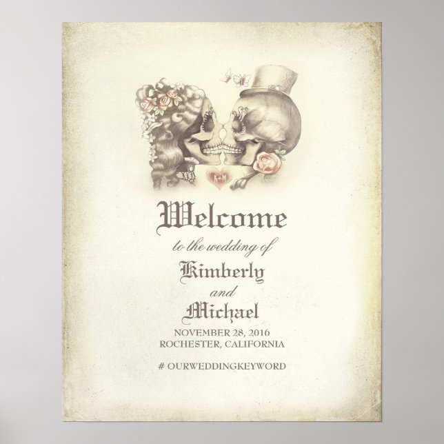 Day of Dead Skull Couple Wedding Welcome Sign (Front)