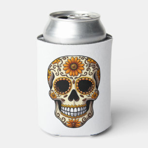 Day Of Dead Sugar Skull Floral Skeleton Head Bone Can Cooler