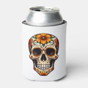 Day Of Dead Sugar Skull Floral Skeleton Head Bone Can Cooler