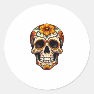 Day Of Dead Sugar Skull Floral Skeleton Head Bone  Classic Round Sticker