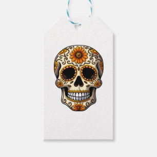 Day Of Dead Sugar Skull Floral Skeleton Head Bone Gift Tags