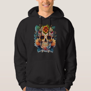 Day Of Dead Sugar Skull Floral Skeleton Head Bone Hoodie