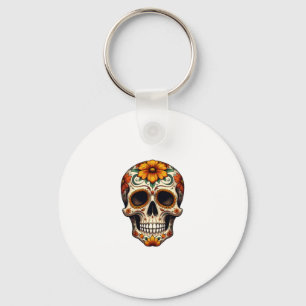 Day Of Dead Sugar Skull Floral Skeleton Head Bone Key Ring