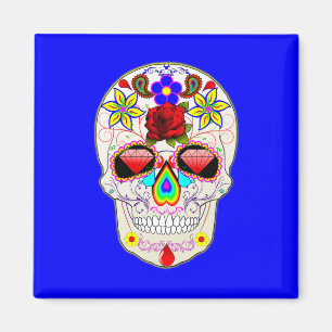 Day of Dead Sugar Skull with Crystal Rose and Lily Magnet