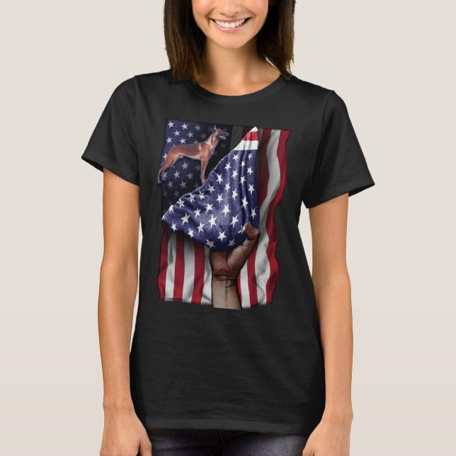 Day Of Independence US Flag Belgian Malinois T-Shirt (Front)