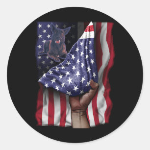 Day Of Independence Us Flag Dutch Shepherd Classic Round Sticker