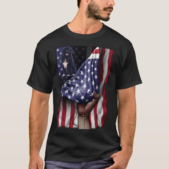 Day Of Independence US Flag Newfoundland Dog T-Shirt (Front)