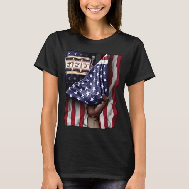 Day Of Independence US Flag Slot Machine T-Shirt (Front)