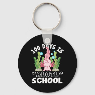 Day Of School 100 Days Is Alotl School Axolotl Key Ring