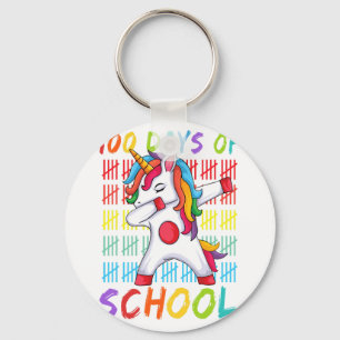 Day Of School Dabbing Unicorn 100 Magical Days Kid Key Ring