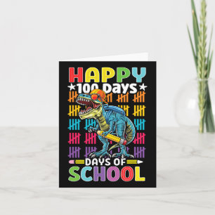 Day Of School Dino Kids Happy 100 Days Dinosaur T- Card