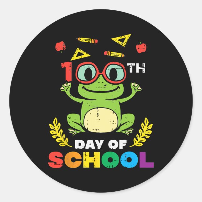 Day Of School Frog 100 Days Smarter Teacher Kids G Classic Round Sticker (Front)