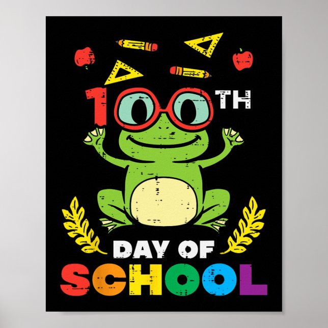 Day Of School Frog 100 Days Smarter Teacher Kids G Poster (Front)