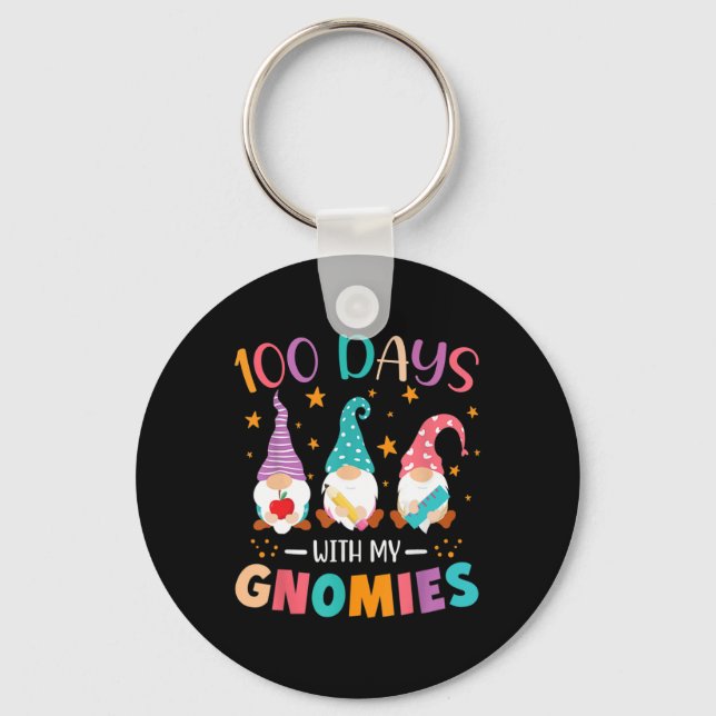 Day Of School Gnome Teachers Students 100 Days Sma Key Ring (Front)