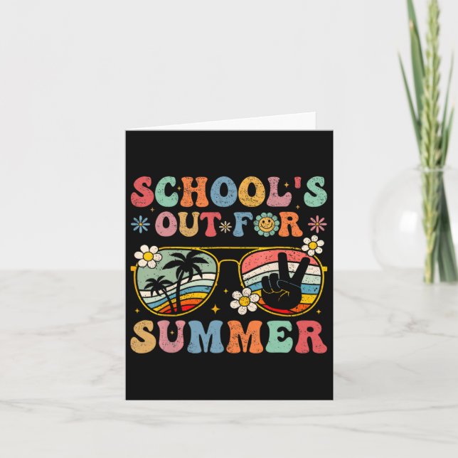 Day Of School Groovy School's Out For Summer Teach Card (Front)