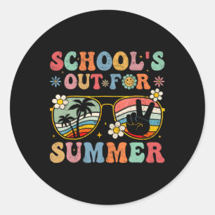 Day Of School Groovy School's Out For Summer Teach Classic Round Sticker