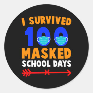 Day Of School I Survived 100 Days Of Masked School Classic Round Sticker