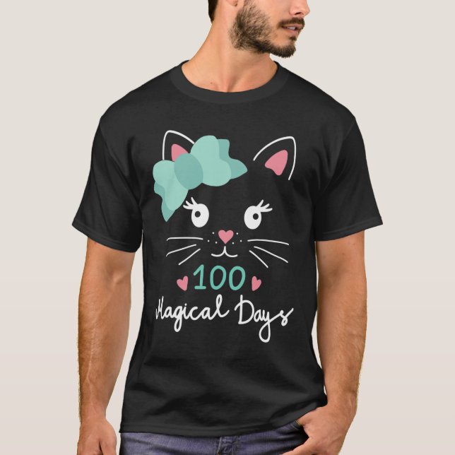 Day Of School Kitty Cat 100 Magical Days Teacher G T-Shirt (Front)