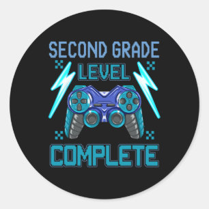 Day Of School Level Second Grade Video Game Comple Classic Round Sticker