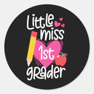 Day Of School Little Miss 1st Grader Girls Classic Round Sticker