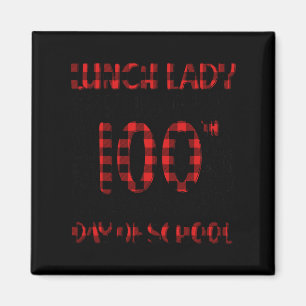 Day Of School Lunch Lady Typography Red Plaid  Magnet