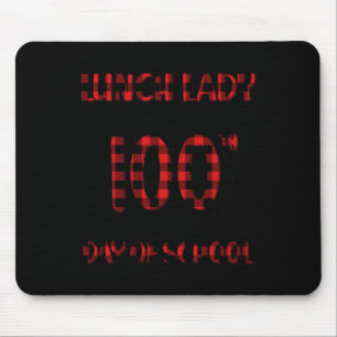 Day Of School Lunch Lady Typography Red Plaid Mouse Mat