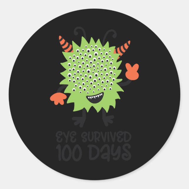 Day Of School Monster Boys Kids Eye Survived 100 D Classic Round Sticker (Front)