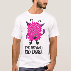 Day Of School Monster Girls Kids Eye Survived 100  T-Shirt