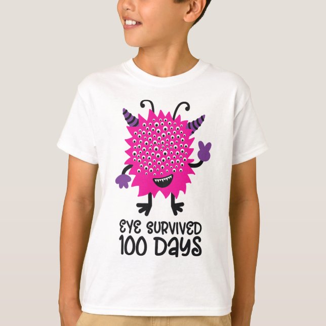 Day Of School Monster Girls Kids Eye Survived 100  T-Shirt (Front)