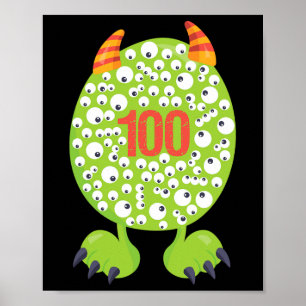 Day Of School Monster Happy 100 Days Kids Boy  Poster