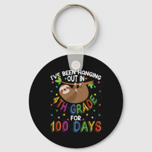 Day Of School Sloth Design - 4th Grade 100 Days Sc Key Ring