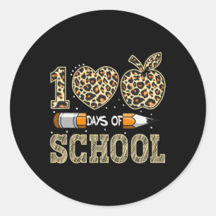 Day Of School Teacher 100 Days Smarter Leopard Classic Round Sticker