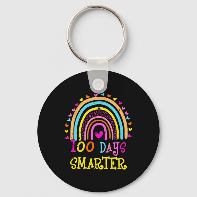 Day Of School Teacher - 100 Days Smarter Rainbow 6 Key Ring (Front)
