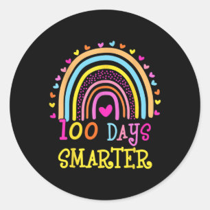 Day Of School Teacher 100 Days Smarter Rainbow Classic Round Sticker